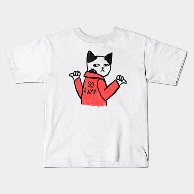 pissed cat with a jacket - go away Kids T-Shirt by maggzstyle